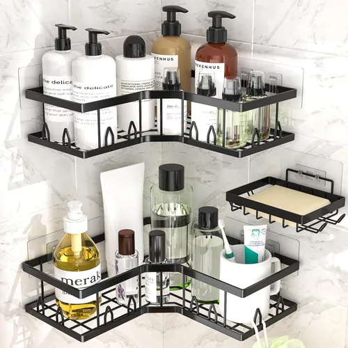 Miniatura 8 de Organizador de Ducha Adhesivo, Estantes de Ducha de Gran Capacidad para Interior de Ducha, Organizador y Almacenamiento de Ducha de Baño Sin