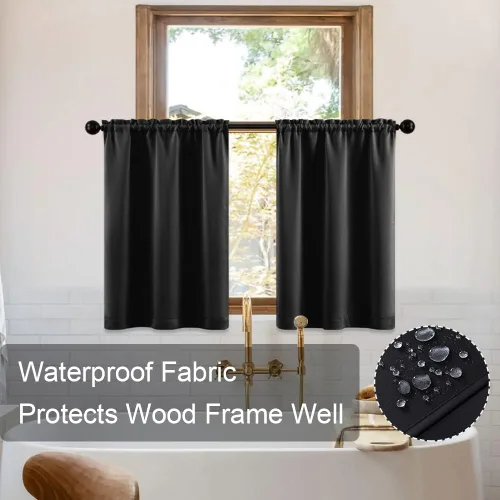 Miniatura 4 de XTMYI Cortinas de tela impermeable de 30 pulgadas para ventana de baño, cocina, mini ducha, pequeños paneles de cortina opacas cortos, juego de 2