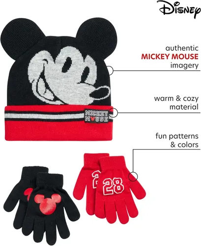 Miniatura 2 de Disney Conjunto de gorro de invierno de Mickey Mouse y 2 pares de guantes o guantes (edad 2-7)
