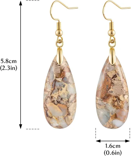 Miniatura 4 de Aretes colgantes de piedra para mujer, diseño de lágrima de jaspe imperial