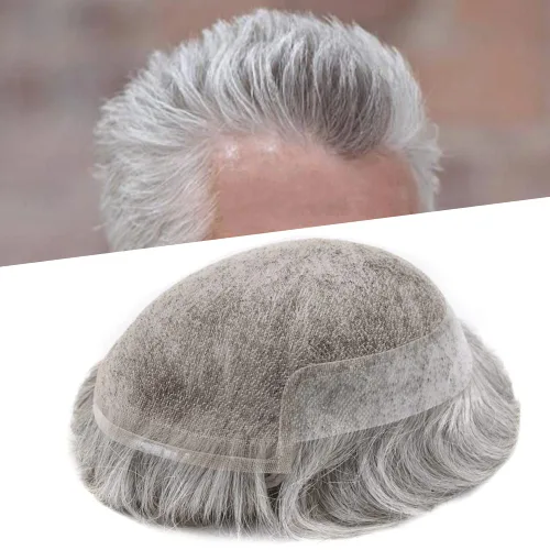 Miniatura 90 de Sistema de cabello para hombres, pieza de cabello humano real, tupé para hombres, encaje suizo para hombre, nudo blanqueado para hombre, tupé