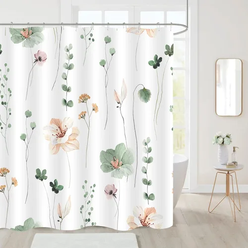 Miniatura 2 de Gibelle Cortina de ducha con diseño floral de acuarela, cortina de ducha de flores verde salvia beige para baño, juego de cortina de ducha moderna