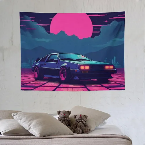 Miniatura 6 de josnmre Retrowave Jdm Classic Car Retro Cyberpunk Tapestry Wall Hanging for Bedroom Aesthetic Art Home Decor Dorm Classroom Living Room Tapestries