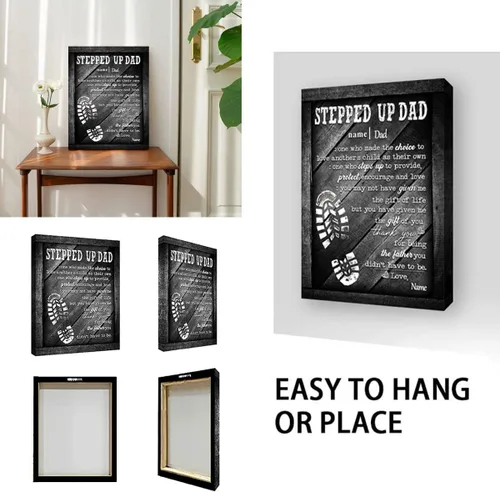 Miniatura 3 de Lienzo personalizado con texto en inglés "Stepped Up Dad", lienzo para el día del padre, el mejor regalo para padrastro, cita familiar