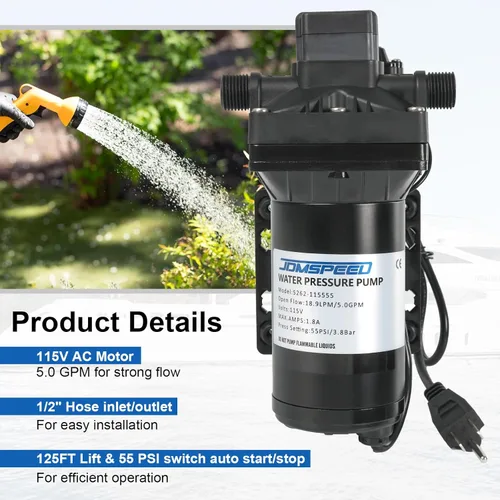 Miniatura 4 de DICMIC 5.0 GPM 115V AC 55 PSI Revolution Bomba de agua con interruptor de presión compatible con cámper, RV, ducha, rociador