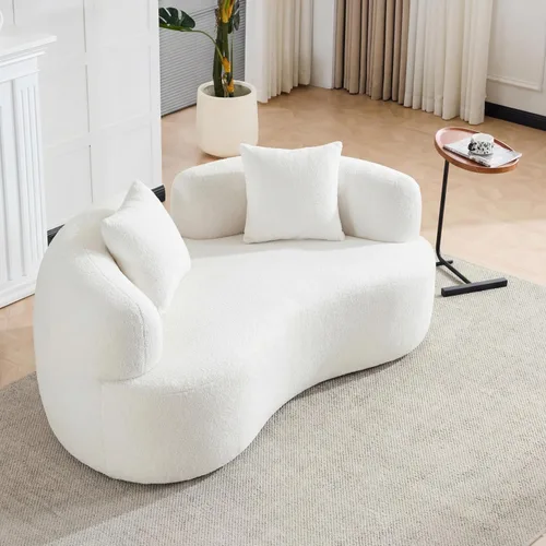 Sofá biplaza curvo de 67 pulgadas para sala de estar, sofá biplaza de asiento profundo con 2 almohadas decorativas, sofá biplaza moderno con tela