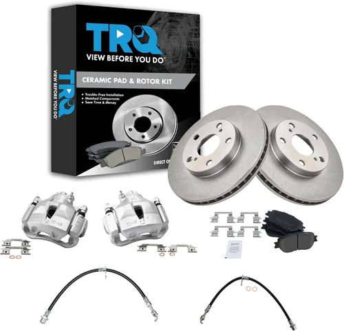 Miniatura 15 de TRQ Juego de pastillas de freno delanteras y rotores de cerámica, pinzas, mangueras, compatibles con Honda Odyssey 2005-2010