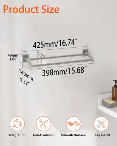 Miniatura 2 de Alise Toalleros dobles de baño, toalleros para baño, soporte de pared de 16 pulgadas, resistente acero inoxidable SUS304, toallero para toallas