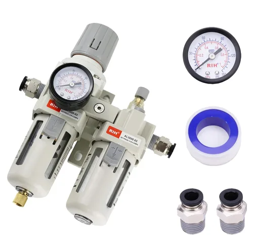 Miniatura 8 de RIH Pneumatics - Regulador de filtro de aire comprimido NPT de 1/2 pulgada, lubricador combinado separador de trampa de agua/aceite, calibre