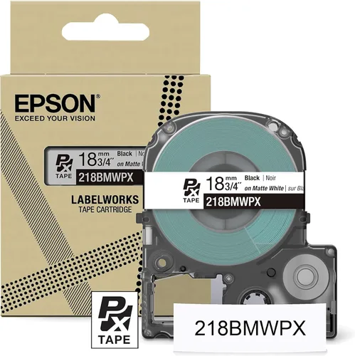 Miniatura 10 de Epson LABELWORKS 218BMBEPX - Cartucho de cinta de PET (poliéster), color negro sobre beige mate, 3/4 pulgadas de ancho, 26 pies