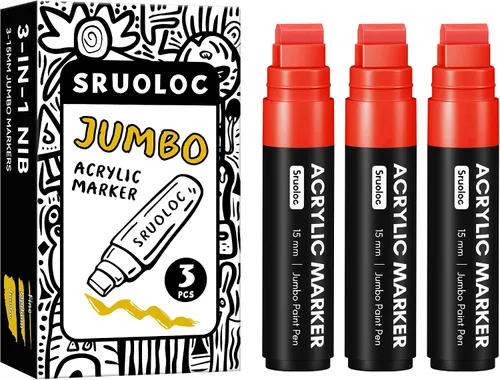 Miniatura 9 de SRUOLOC 3 Rotuladores Permanentes Jumbo Negros, Punta Ancha de 15mm de Grosor, Rotuladores de Pintura Acrílica Grandes para Pintura en Roca, Póster