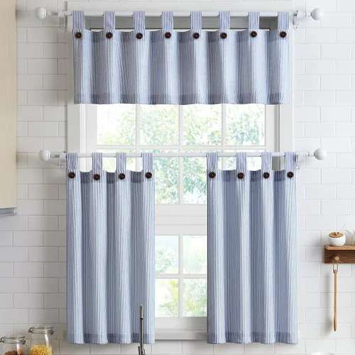 Miniatura 15 de Cortinas de nivel de algodón July Joy de 24 pulgadas de largo, cortinas de cocina de estilo rústico, bolsillo para barra para ventana pequeña