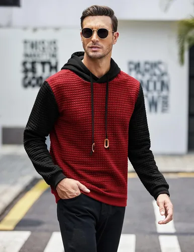 Miniatura 3 de COOFANDY - Sudadera con capucha para hombre, casual, de manga larga, con cordón ajustable y tejido de punto de gofre