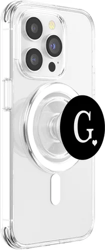 Miniatura 3 de Monograma de corazón blanco con letra G inicial en PopSockets negros PopGrip: agarre intercambiable para teléfonos y tabletas PopSockets MagSafe