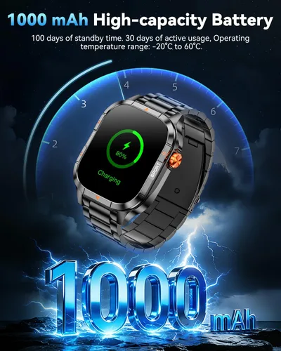 Miniatura 8 de Relojes inteligentes para hombres, reloj inteligente militar HD de 2.01 pulgadas con batería de 1000 mAh/linterna, responder/hacer llamadas reloj
