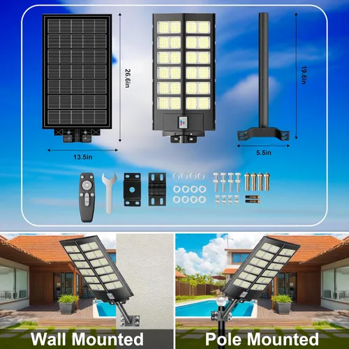 Miniatura 8 de loyoele Luces Solares de Calle para Exteriores de 9000W 120000LM, Luz de Estacionamiento Comercial 7000K, Luces Solares de Inundación