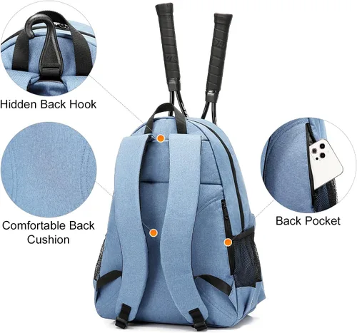 Miniatura 4 de Sucipi Bolsa de Tenis Profesional Mochila de Tenis para Hombres y Mujeres Bolsas de Raqueta con Capacidad para 2 Raquetas con Compartimento Azul