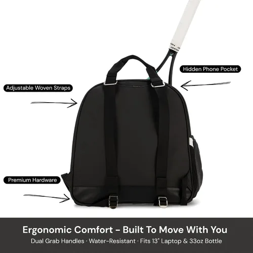 Miniatura 6 de AYRES Mochila de tenis – Amplia bolsa de tenis, pádel y pickleball para mujer Compartimento para raqueta de acceso rápido (para 2) Bolsa