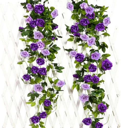 JUSTOYOU Paquete de 2 guirnaldas de rosas falsas (15.8 pies), rosas artificiales, enredaderas, guirnalda de flores para colgar, vid floral, boda,