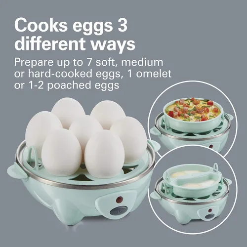 Miniatura 2 de Hamilton Beach - Olla eléctrica para huevos 3 en 1 para huevos duros, huevos escalfados, máquina de tortillas y vaporizador de verduras, para 7 menta