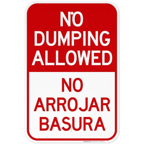 Miniatura 19 de Letrero bilingüe de "No Dumping Allowed No Arrojar Basura, 10 x 14 pulgadas, libre de óxido, aluminio 040, resistente a la decoloración, fabricado