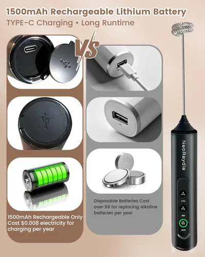 Miniatura 6 de Espumador de leche portátil recargable, mezclador de bebidas eléctrico de 3 velocidades con caja, espuma de 10 segundos para café, matcha, latte