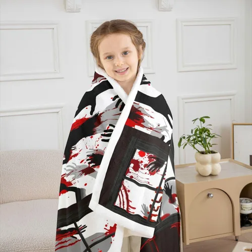 Miniatura 6 de Feelyou Manta Sherpa de Halloween de 40 x 50 pulgadas, manta gigante de forro polar con estampado de manos sangrientas para niños, manta de felpa
