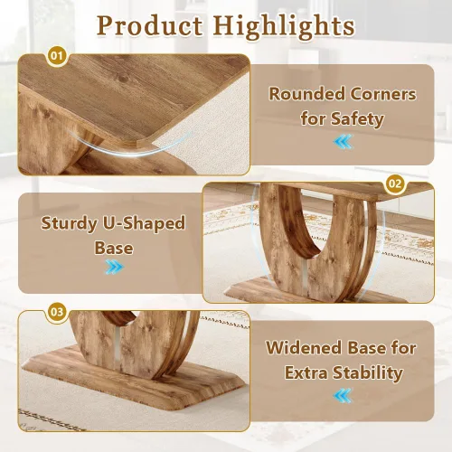 Miniatura 5 de Juego de mesa de comedor moderno para 4, mesa de cocina de madera de 63 pulgadas con 4 sillas tapizadas de gamuza de tela, estilo granja con parte