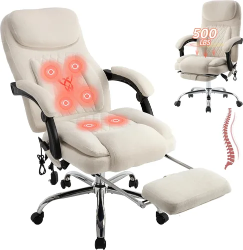 Silla de oficina de masaje de 500 libras, sillas de oficina ejecutiva de 6 puntos de vibración y calor, silla de escritorio cómoda reclinable de