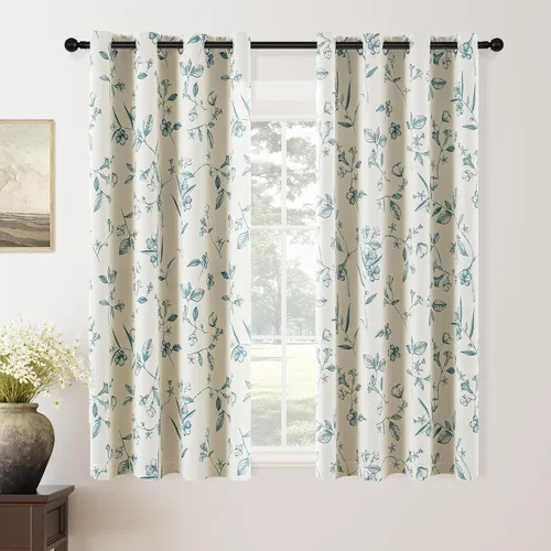 Miniatura 15 de ChrisDowa Cortinas florales 100% opacas de 63 pulgadas de largo, 2 paneles para dormitorio, sala de estar, estampado de flores negras