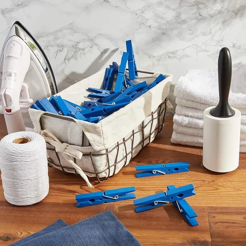 Miniatura 2 de Juvale Alfileres de madera para ropa, paquete de 100, color azul marino, mini pinzas para la ropa y clips de madera para lavandería, manualidades