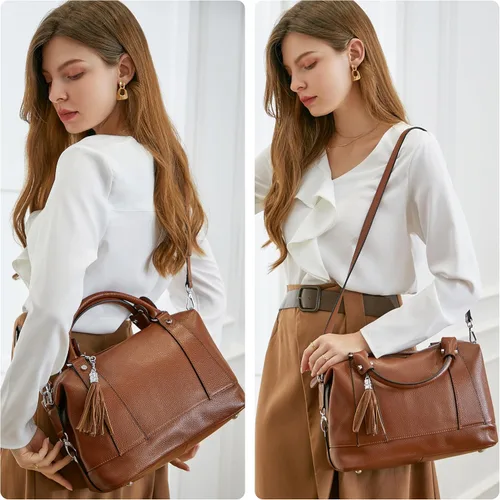 Miniatura 2 de Heshe - Bolsa de hombro de piel para mujer, con asa superior, bolsa cruzada