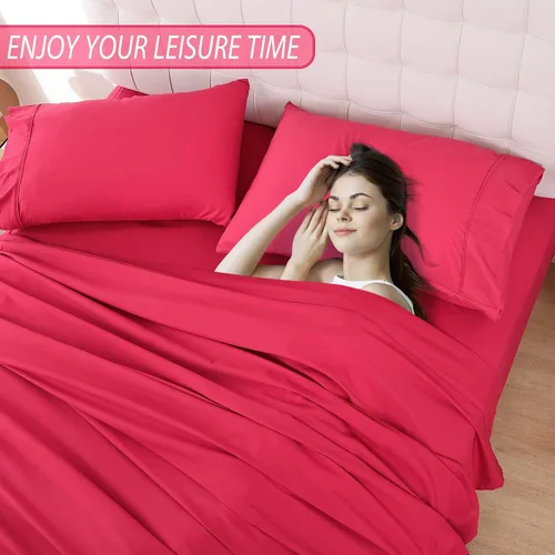 Miniatura 4 de Whitney Home Textile - Juego de sábanas tamaño King, sábanas de microfibra suaves para hotel, bolsillo extra profundo, juego de sábanas y fundas