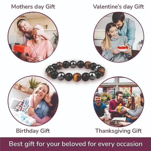 Miniatura 8 de Crystal Vibe Triple Protection Bracelet - 10mm Bead Bracelet for women men With Natural Stones of Tiger Eye Hematite and Black Obsidian - Healing