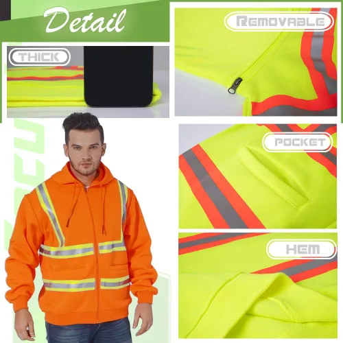 Miniatura 4 de Hi Vis - Sudadera de seguridad con capucha y manga extraíble, forro polar de alta visibilidad, chaqueta de trabajo Negro - Estilo 4