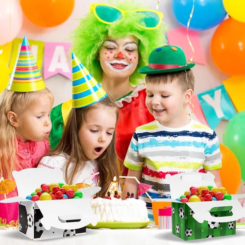 Miniatura 6 de Outus Paquete de 16 cajas de golosinas de fútbol, bolsas de dulces de fútbol, bolsas de regalo de fiesta de cumpleaños, cajas de papel para galletas