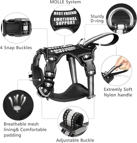Miniatura 3 de Arnés para perro de servicio WINSEE sin tirones con 7 parches para perros, arnés reflectante para mascotas con asa acolchada y duradera