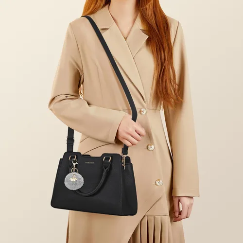 Miniatura 3 de IGOLUMON Bolso de mujer con asa superior de cuero vegano sintético Satchel Monedero para mujer Bolso de mano de diseñador con lindo pompón