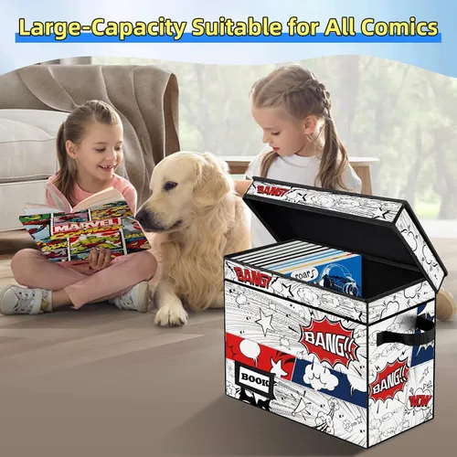 Miniatura 2 de Caja de almacenamiento para cómics, 15.8" X 7.8" X 11.8" pulgadas, plegable y resistente con capacidad para 160 – 180 cómics, contenedor organizador