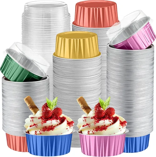 Miniatura 11 de Paquete de 200 Moldes de Papel de Aluminio para Hornear Cupcakes de 5oz Forros para Cupcakes Tazas de Postre con Tapas Moldes Desechables para Verde