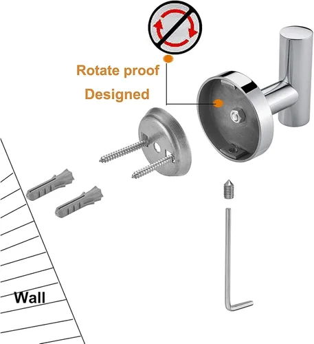 Miniatura 4 de Nolimas Gancho para toallas, cromo pulido SUS304, acero inoxidable, ropa de baño, armario, esponjas, gancho para bata, montaje en pared, redondo, 2