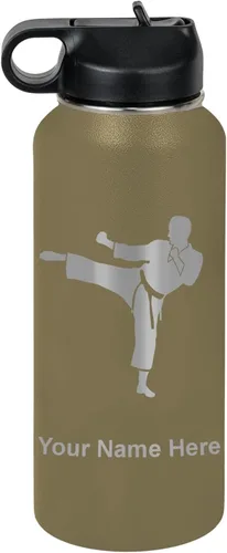 Miniatura 19 de Botella de agua personalizada LaserGram, Karate Man, de acero inoxidable con doble pared aislada al vacío con tapa abatible, regalo personalizado