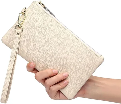 Miniatura 2 de Tapp Collections Cartera de cuero delgada con bloqueo RFID para mujer, Beige, Muñequera