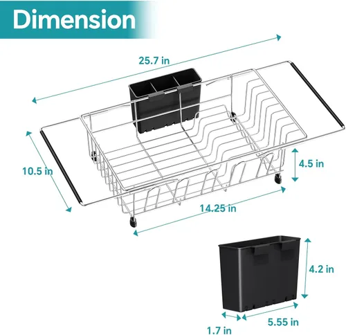 Miniatura 2 de Simple Trending Escurridor de platos ajustable en el fregadero, escurridor de platos para cocina pequeña, encimera interior del fregadero, sobre