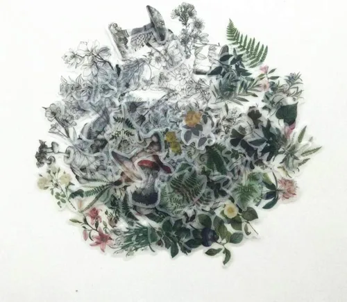 Ephemera - Paquete de calcomanías de plantas verdes naturales estéticas vintage, calcomanías de otoño para álbumes de recortes, manualidades,