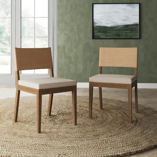 Miniatura 17 de Nathan James - Linus - Moderna silla de comedor tapizada con patas de madera de caucho sólida con acabado cepillado en marrón - Lino natural/marrón