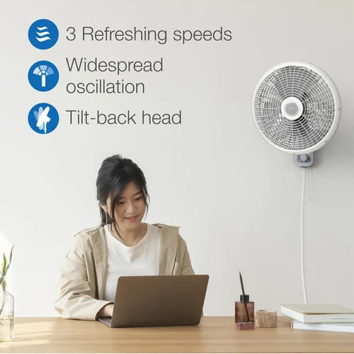 Miniatura 4 de Lasko Ventilador oscilante de montaje en pared de 3 velocidades de 16" para uso en interiores, M16900, gris claro