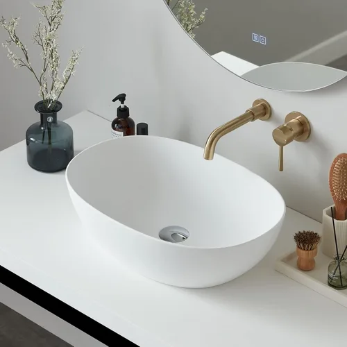 Miniatura 8 de Cpingao Fregadero ovalado translúcido de 23 x 15 pulgadas para gabinete, encimera de resina de piedra en forma de barco para lavabo con drenaje Negro