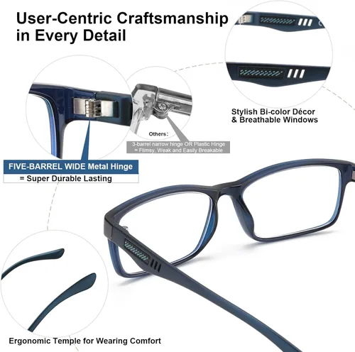 Miniatura 4 de CARA - Lentes de lectura progresivos multienfoque extremadamente ligeros para hombres, sin línea, bloqueo de luz azul, para lectores de computadora