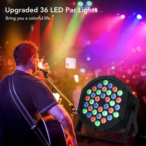 Miniatura 4 de Luces de DJ, 1 paquete de 36 luces LED par luces de escenario con control remoto activado por sonido y control DMX, luces de iluminación